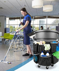 Badass Utility Trash Can Caddy Bag With Dope Storage Pockets For 32 To 55 Gallon Garbage Bins, nylon bag with cleaning supplies.