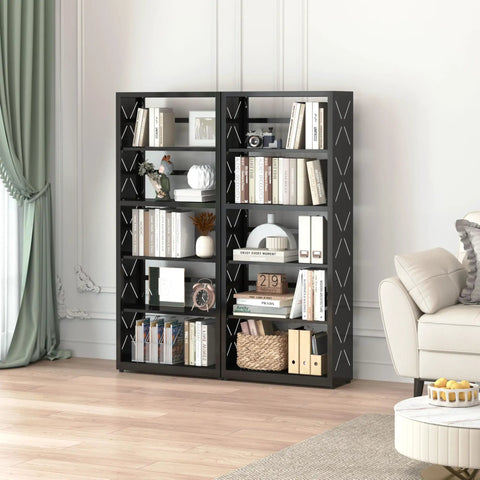 Straight Up Solid Five Tier Metal Bookshelf With Adjustable Shelves Tall Black Storage Rack Takes Heavy Loads Like A Boss Quick Clean Design Perfect Room Organizer For Living Areas And Home Desks