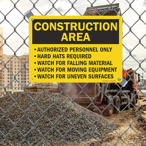 Construction Zone Warning Sign 10 By 14 Inches Heavy Duty Aluminum Plate for outdoor site safety with pre-drilled holes.