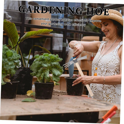 Person using Dual Head Cultivator Garden Hoe For Lightweight Outdoor Yard Work Portable Sturdy Metal Garden Tool