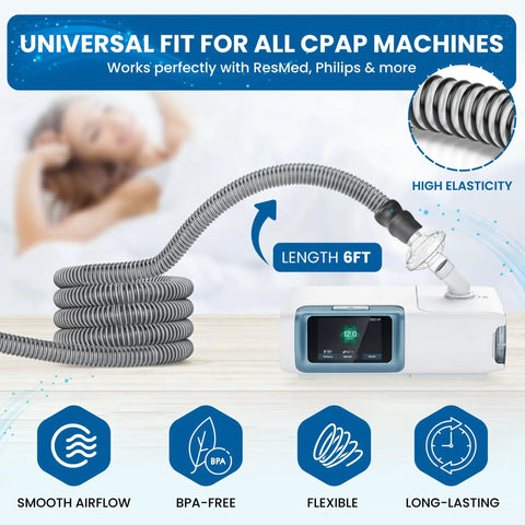 Non-Heated 6 Foot CPAP Tubing Replacement Black Universal Fit For Most CPAP Machines Easy To Reinstall Compatible With ResMed Philips Respironics Fisher And Paykel Durable Made In The USA Quality in use with CPAP machine