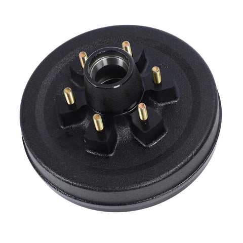 Heavy Duty 6000 Lbs Trailer Brake Drum Kit With 12 Inch Bulletproof Steel Rotors And 6 On 5.5 Bolt Pattern Hub, detailed view of steel hub with bolts.