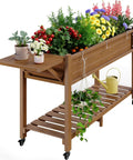 Raised Garden Bed On Legs With Wheels 57x18x30 Inches 400Lb Weight Capacity Waterproof Planter Box Weather Resistant