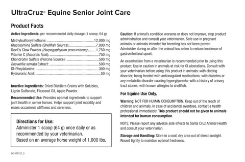 Equine Senior Joint Care Pellets With Glucosamine MSM Chondroitin Sulfate And Hyaluronic Acid For Older Horses ingredient list