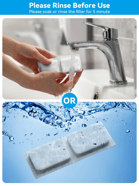 Rinsing filter for 13L Stainless Steel Dog Water Fountain for Large Breeds under faucet, or submerged in water for cleaning.