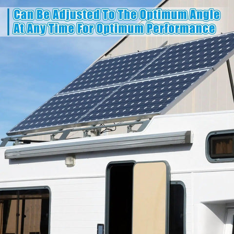 Adjustable Tilt Solar Panel Mount Brackets Aluminum Alloy For Flat Roofs RV Boats And Off Grid Installations Up To 400W Panels 15 To 30 Degree Tilt Mounting Support Silver Mount Only on an RV roof