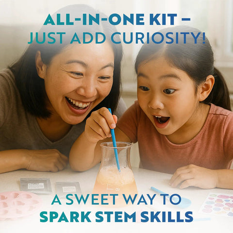 Hands On Edible Candy Making Science Kit For Kids Ages 8 To 12 With 40 Fun Experiments with child and adult using kit
