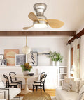 22 Inch Ceiling Fan With Lights And Remote Control, low profile with wood grain blades in a modern living room setting.