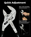 7-Inch Chrome Plated Pliers Wrench With CR-V Steel, anti-rust coating, smooth parallel jaws, rubber anti-slip grip, adjustment steps