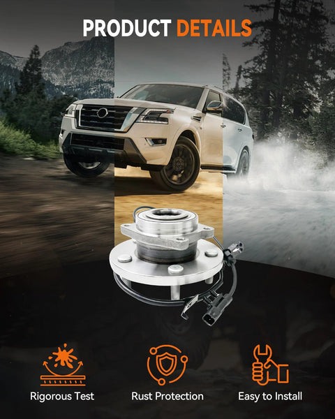 2 Pack Rear Wheel Bearing Hub Assembly Kit Bolt On 512478 512479 With ABS Sensor 5 Lug Fit Dodge Journey 2009 2018 And Ram ProMaster 1500 2500 3500 2014 Heavy Duty Easy Install shown with SUV and installation icons.
