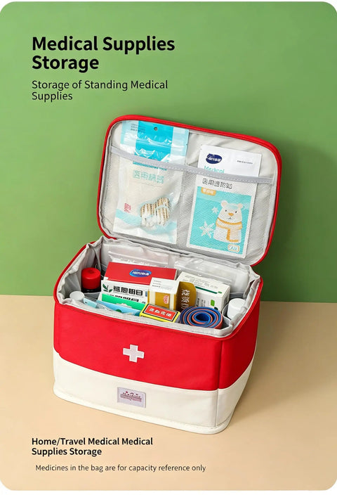 Go To Travel Medicine Bag Organizer For Empty First Aid Kit And Medical Supplies Portable Kit For Travel Car Home Camping Office Hiking Outdoor Use Red Case open with supplies visible