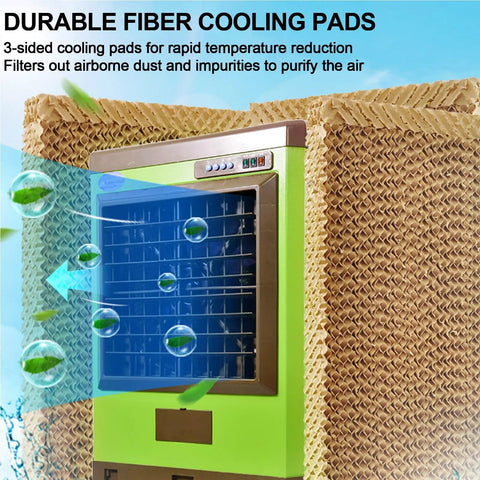 Heavy Duty Portable Swamp Cooler Featuring 8830 CFM Airflow And 10.6 Gallon Tank For Garage Cooling And Humidifying with cooling pads.