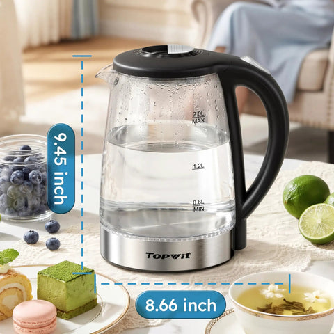 Clear Glass Electric Kettle 2L Fast Boil With Auto Shut Off Boil Dry Protection BPA Free Stainless Steel Lid And Base