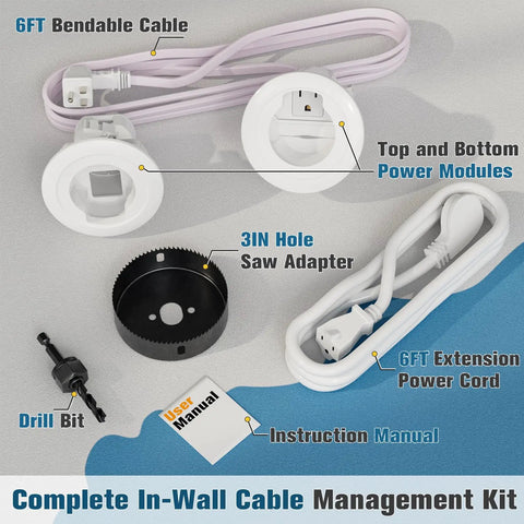 Complete In Wall Cable Management Kit No Mess Wires Hiding Power And Low Voltage Cables With Hole Saw Drill and Accessories