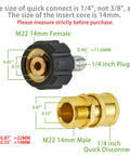 Front view of FIXFANS pressure washer adapter set, 2-pack, M22 14mm female to 1/4 inch quick-connect brass and black plastic fittings