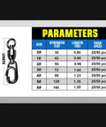 Beefy Heavy Duty Fishing Swivel Set With Steel Ball Bearing, Stainless Connector, Rolling Snap Swivels In Black Nickel Finish, 25 Pieces, 30 Lb Test, Stainless Steel Corrosion Resistant, Durable Gear For Freshwater And Saltwater. size chart and swivel