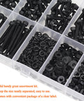 540 Piece M3 Hex Socket Head Cap Screws Kit With Nuts Washers In Black 6mm to 30mm in transparent box