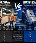 Comparison of Traditional Hand Truck vs Heavy Duty Electric Stair Climbing Cart With 1500W Motor And 880LB Capacity.