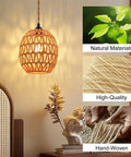 Homebody Essential Plug In Pendant Light Featuring Hand Woven Rattan And Wicker Egg Shade With 15 Ft Cord illuminating a cozy living room.