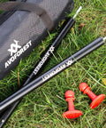 Beefy Heavy Duty Tent Poles for Tarp 90 Inch Set Thick 25mm Diameter 0.98 Inch Poles with carrying bag and stakes on grass