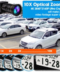 4K HDMI USB Webcam With 10X Manual Zoom Dual Output for PC and TV showing parked cars with zoomed license plates for live streaming security use