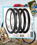 Two Pack 20 Inch Mountain Bike Tire Set With 1.95 Inch Puncture Resistant Folding Tires For Off Road Riding Fits 1.75 To 2.125 Inch Width Includes Inner Tubes And Repair Tool Kit