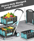 Heavy Duty Foldable Grocery Cart on Wheels, 200 Lbs Capacity with two crates filled with groceries, folded view shown