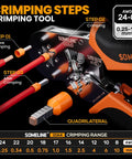 Ferrule Crimping Tool Set Pro Grade With 23 Wire End Ferrules And Storage Case, Ratchet Pliers for AWG 24-8 Wire Gauge steps