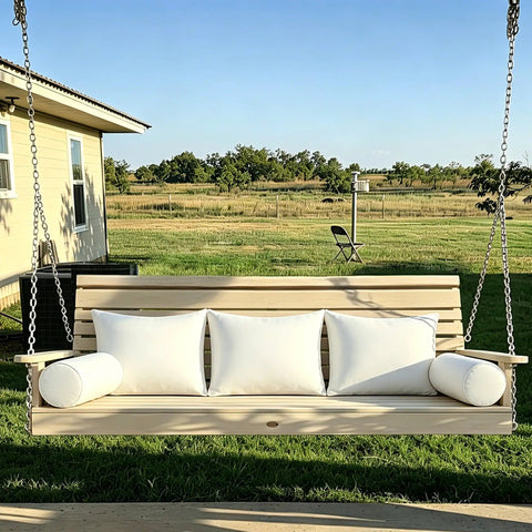 Twin Size Daybed Porch Swing Cushion Set With Crushed Foam Block Filling Back Pillows And Bolster Cushions For Outdoor Relaxation Replacement Made For Outdoor Use And Chill, white set on porch swing