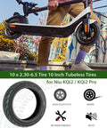 Man riding scooter with 10x2.30-6.5 Tubeless Tire For NIU KQi2 Pro Electric Scooter Front Or Rear Replacement All Weather Rugged Non Slip Durable Explosion Proof Wheel Tire For Easy Spare Tire Maintenance