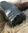 Custom Handmade Bear Engraved Decorative Hammer For Blacksmiths And Crafters close-up on engraved steel head.