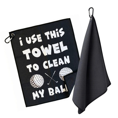 Funny Microfiber Golf Towel With Bag Clip For Men And Dad Gift, Clean My Balls Joke, Waffle-Weave Cleaning Towel For Golf Clubs