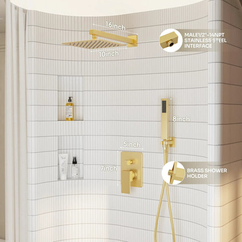 Top Shelf Brushed Gold Shower System Crafted From Solid Brass And Stainless Steel With A Badass Rain Shower Head Zero Plastic Inner Tubing Bathroom Faucet Set Straight Up Reliable For Any Home Renovation Project