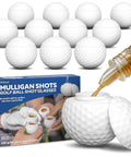 Mulligan Shots Golf Ball Shot Glasses With Lids 12 Pack Real Golf Ball Look Each 1.5 Oz with box and liquid being poured