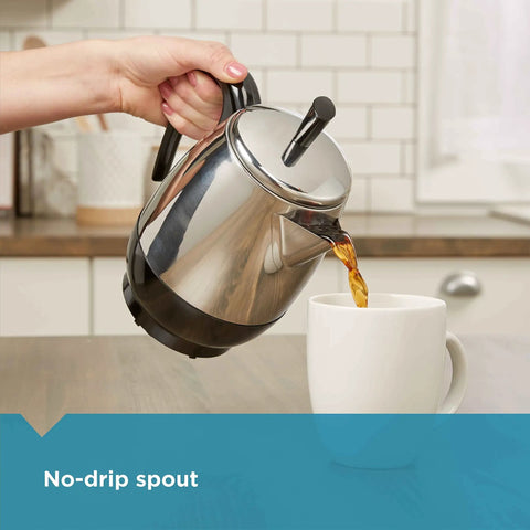 Electric Coffee Percolator 4 Cup With Stainless Steel Basket No Drip Spout And Automatic Keep Warm Black Silver Finish