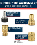 McKillans brass quick-connect kit for pressure washers; 2x M22-14mm male, 2x female, 2x garden hose QC fittings