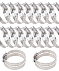 Twenty Pack 304 Stainless Steel Adjustable Hose Clamps 46 To 70 MM Range Worm Gear Clamp Kit displayed in two rows
