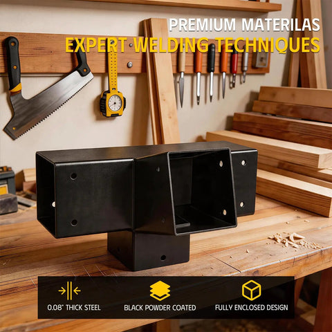 4Pack 4 Way Slanted Roof Corner Brackets For 4x4 Lumber, 15 Degree Right Angle Brackets For Pergolas Gazebos Porches, Heavy Duty Galvanized Steel With Matte Black Powder Coat, Tough As Nails And Easy Install