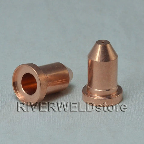 Two copper nozzles from the Extended 40 Amp Plasma Nozzle 192052 And Plasma Electrodes 192048 Kit For Miller ICE Plasma Cutter