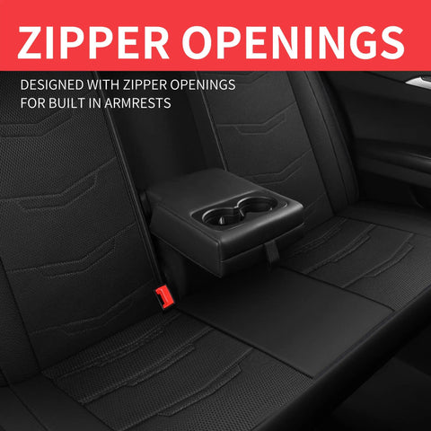Leather Car Seat Covers Full Set For SUV Truck And Sedan with zipper openings for built-in armrests in rear seats