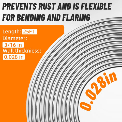 Three Sixteenth Inch Brake Line Repair Kit With Double And Single Flare Tool And 25 Feet Zinc Coated Brake Line details