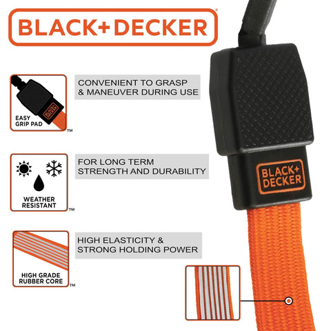 36 Inch Flat Bungee Straps 2 Pack With Coated Steel Hooks And Easy Grip Pad showing weather resistance and high elasticity