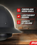 WolfJaw Fiberglass Full Brim Hard Hat with Wheel Ratchet, black, highlighting fiberglass, lightweight design, and color variety.