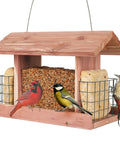 US Cedar Outdoor Bird Feeder With Hanging Design Handcrafted Wood Double Suet Cage Clear View Windows Squirrel Proof Wild