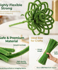 Chenille Stem Pipe Cleaners Bulk Pack About 200 Pieces, 12 Inch Length, 0.24 Inch Diameter, Ideal For DIY Crafts, Festival Decor, Floral Arrangements, Wreath Making, Bendable Twisty Stems For Adults Projects. Green chenille stems shown bent, cut, and bundled