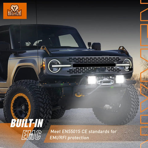Front view of truck with mounted 2 Pack 4 Inch LED Pod Lights 120W Each 13500LM Beast Bright Flood Beam 120 Degree