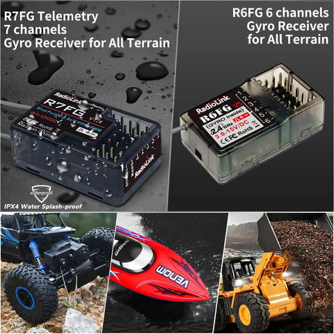R7FG and R6FG Gyro Receivers for Ultra Reliable 7 Channel RC Radio Transmitter 2.4GHz 600m Range, used in cars and boats