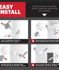 Installation guide for Tustin No-Lock Interior Passage Door Lever for Closet and Hallway Doors in four illustrated steps.