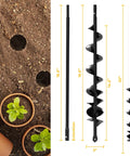 All Purpose Auger Drill Bit Set For Quick Planting And Hole Digging Two Inch By Thirty Two Inch With Extension Spiral Hole Planter For Bulbs Fence Posts And Umbrella Holes Three Eighth Inch Hex Drive Easy Garden Yard Tool, showing dimensions and garden application.