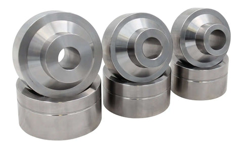 Medium Tube Dimple Die Set for Off-Road Fabrication, CNC machined steel, 3 piece set, includes 1-1/4, 1-1/2, 1-3/4 inch sizes.